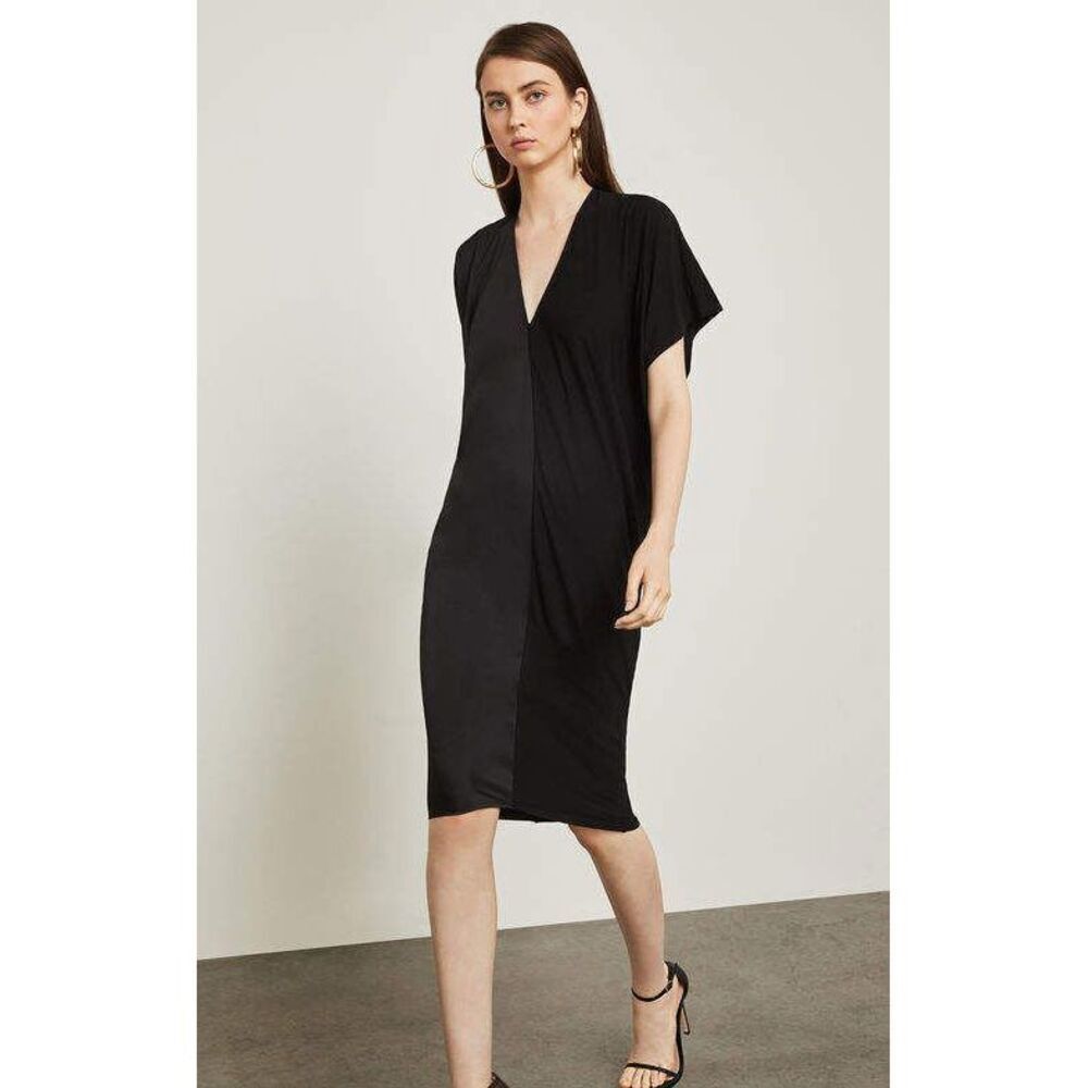 BCBGMAXAZRIA Two Tone Draped Shift Dress In Black Size XS $208